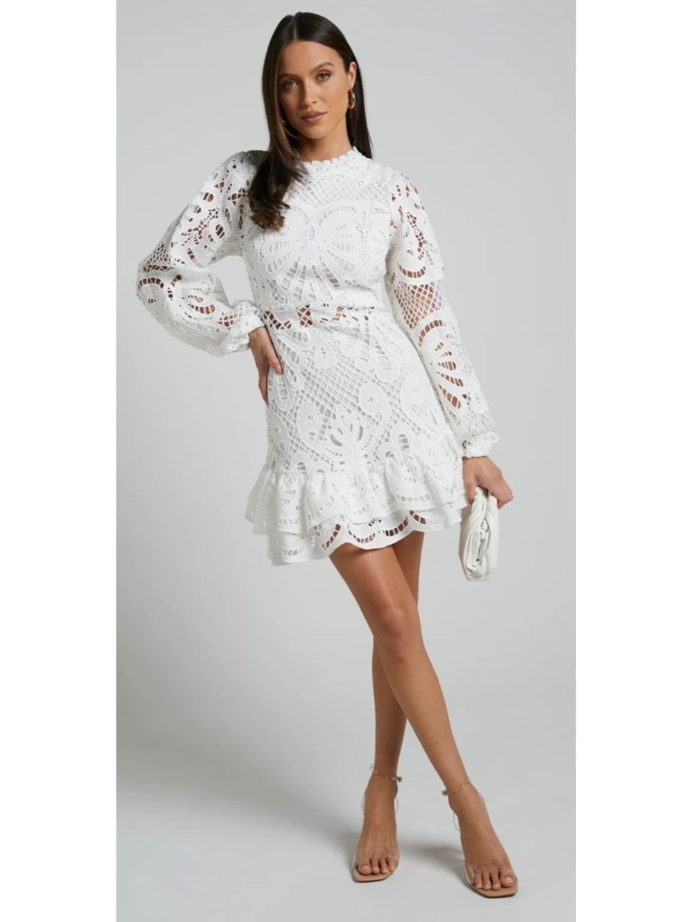 Showpo White Guipure Lace Mini Dress Kiss Me Now Size 8 Bridal Garden Party